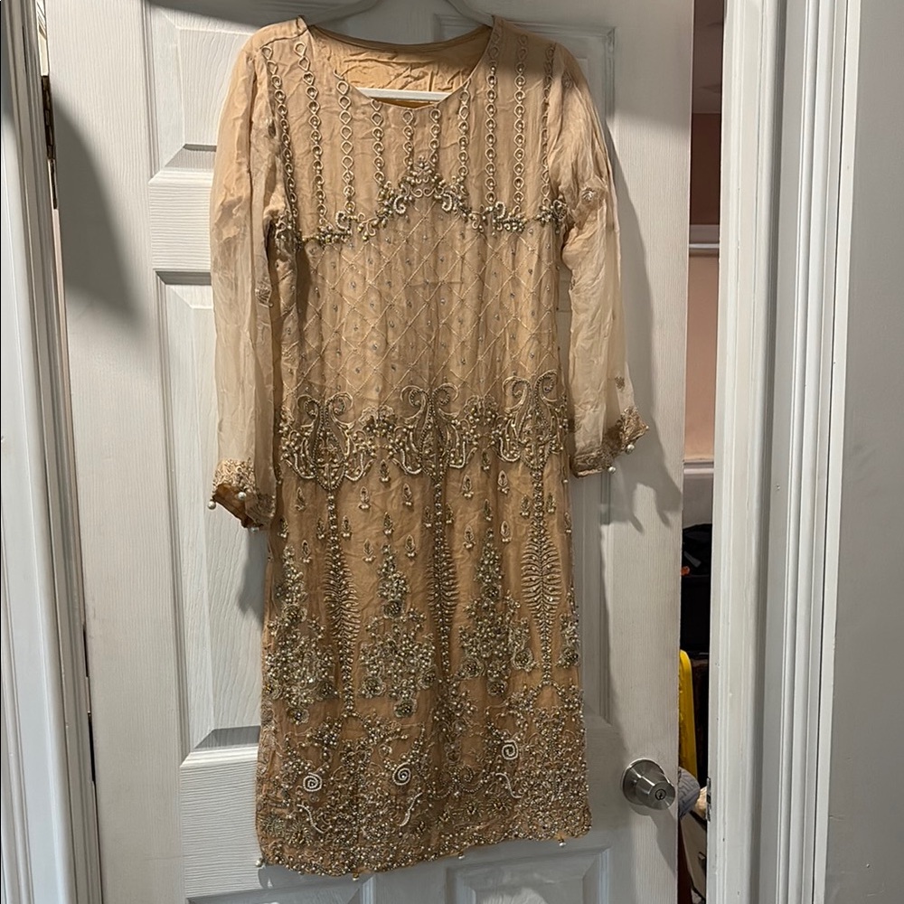 Elegant Embellished Beige Dress